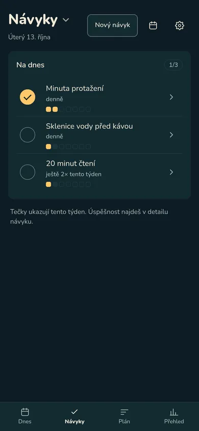 Návyky na dnes: minuta protažení, sklenice vody, 20 minut čtení