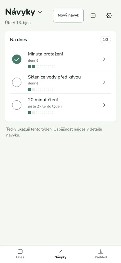 Návyky na dnes: minuta protažení, sklenice vody, 20 minut čtení